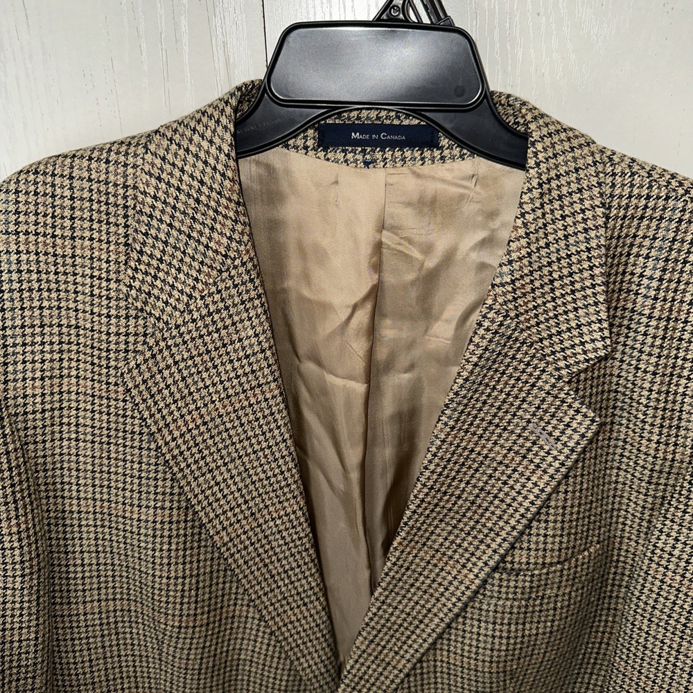 Ralph Ralph Lauren Houndstooth Wool Silk Linen Blazer Mens 46 T Brown Vintage